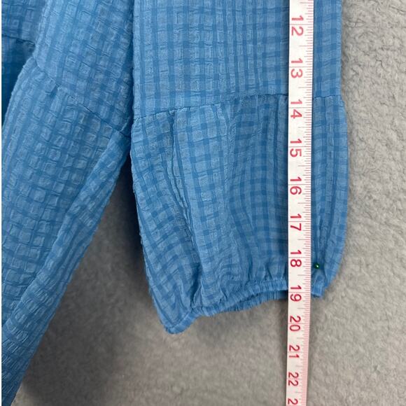 Calvin Klein Tiered Baby Doll Blouse Slate Blue Size XL Boho Relaxed Fall Style - Picture 5 of 8